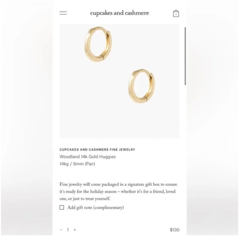 Sold. 14k cupcakes & cashmere Huggies hoops